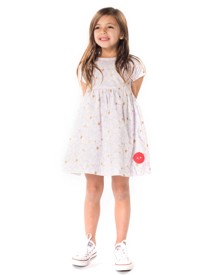 Smiling Button – wholesale Dress – Kids – Lavender Flowers Sunday