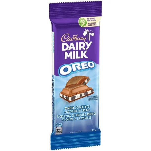 Echo Sales America - Wholesale Chocolate Bar - Cadbury Dairy Milk, OREO Cookie Bits and Vanilla Creme, Chocolatey Candy Bar, 95 g, case 12ct2