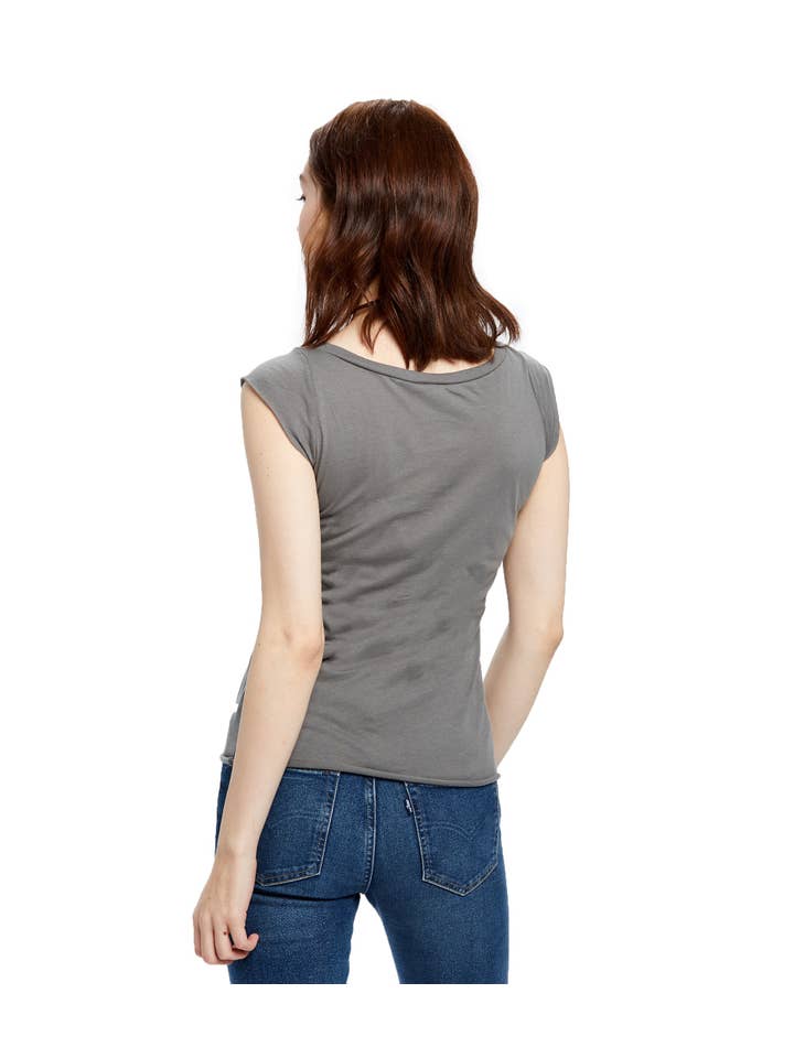 US Blanks - Wholesale T-Shirt - Women's - Women's Cap Sleeve Raw Edge Open Neck2