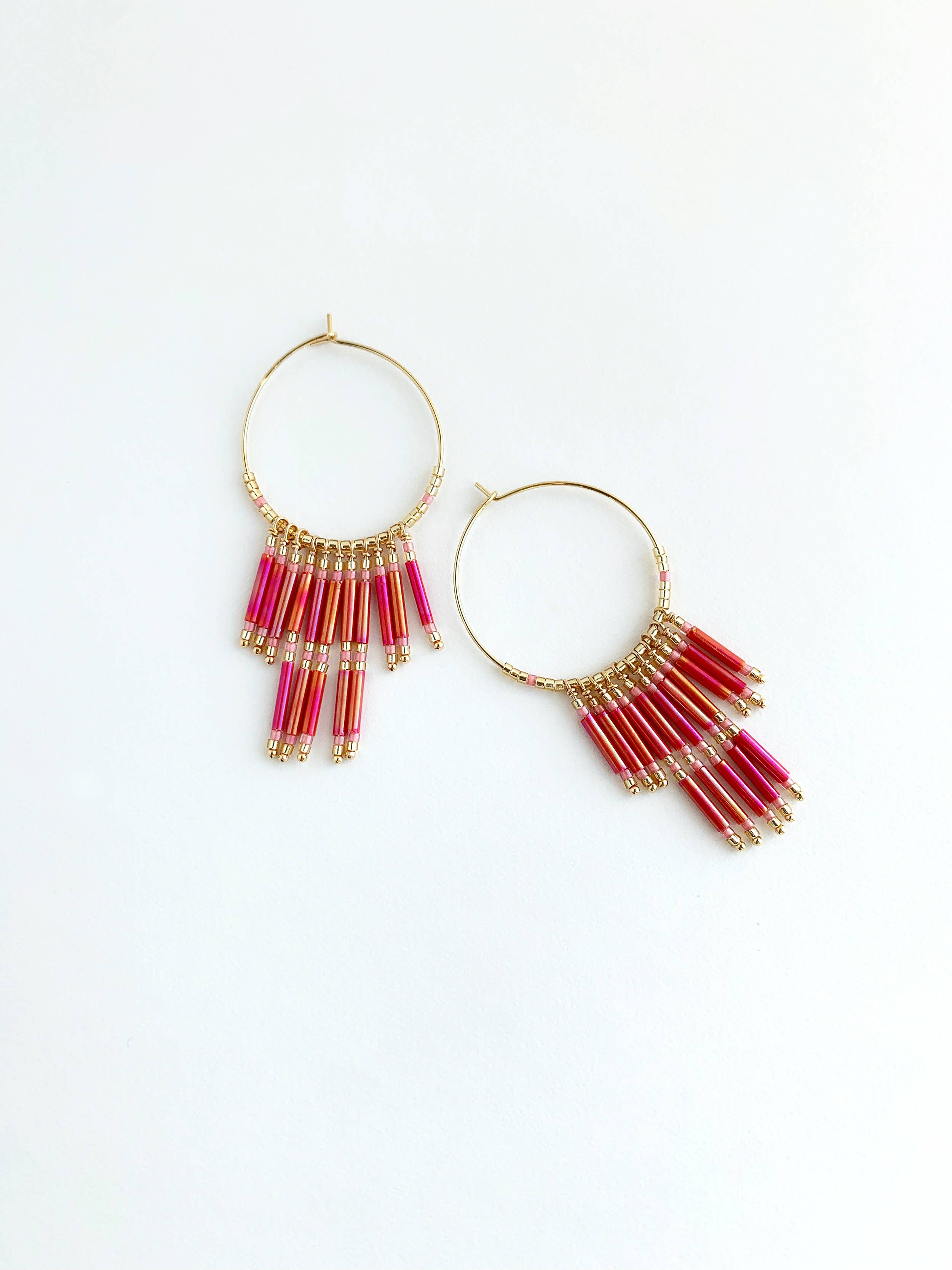 Laura Stark Designs - Wholesale Hoop Earrings - Pink Fringe Beaded Hoops2