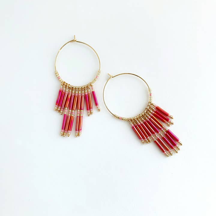 Laura Stark Designs - Wholesale Hoop Earrings - Pink Fringe Beaded Hoops2