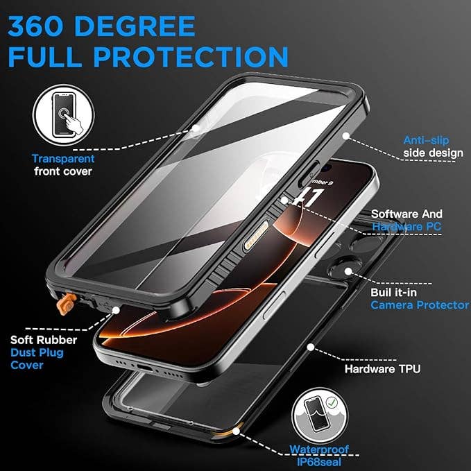 AICase - Wholesale Phone Case - Unisex - iPhone 16 Pro Max Waterproof Clear Case with Built-in Screen Protector3