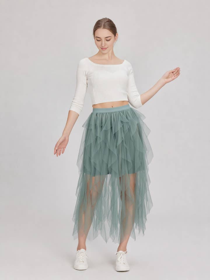 VERY J - Wholesale Rok - Dames - VERY J Barbie gelaagde tule midi-rok met waterval en elastische taille1