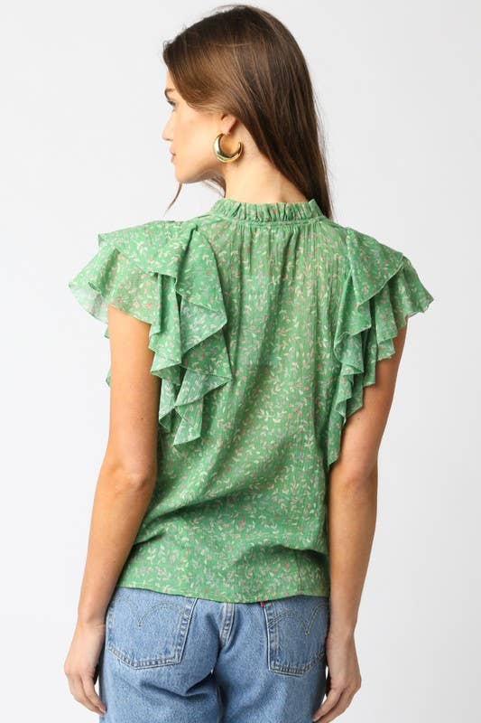 Green Blake Ruffled Shirt for wholesale on Faire2