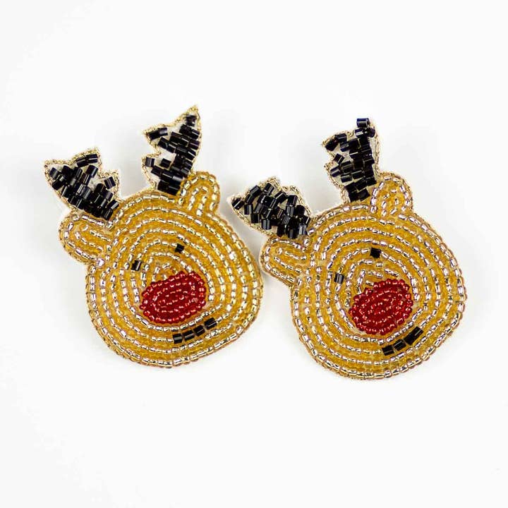 Rudolph Beaded Earrings Brown/Red 2" for wholesale by The Royal Standard