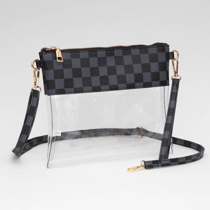 Sensibling Corp. - Wholesale Crossbody Bag - Women's - Faux Leather Checkered Printed Transparent Crossbody Bag