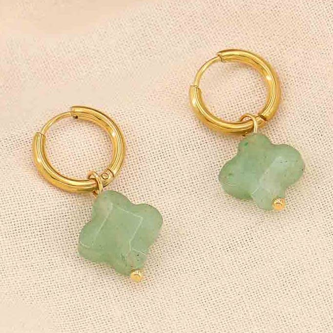 Boucles d'oreille mini créoles trèfle acier pierre 0323046 pour la vente par Lilas de Seine
