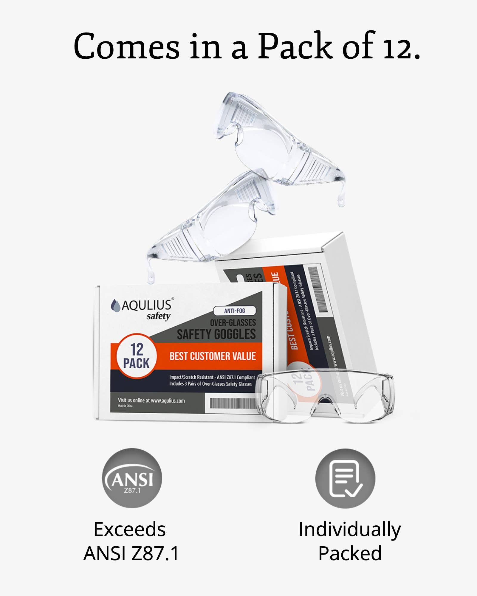 Aqulius - Vente Lunettes de vue – unisexe - Lunettes de sécurité Over the Eyeglasses - Anti-buée ANSI Z87.13