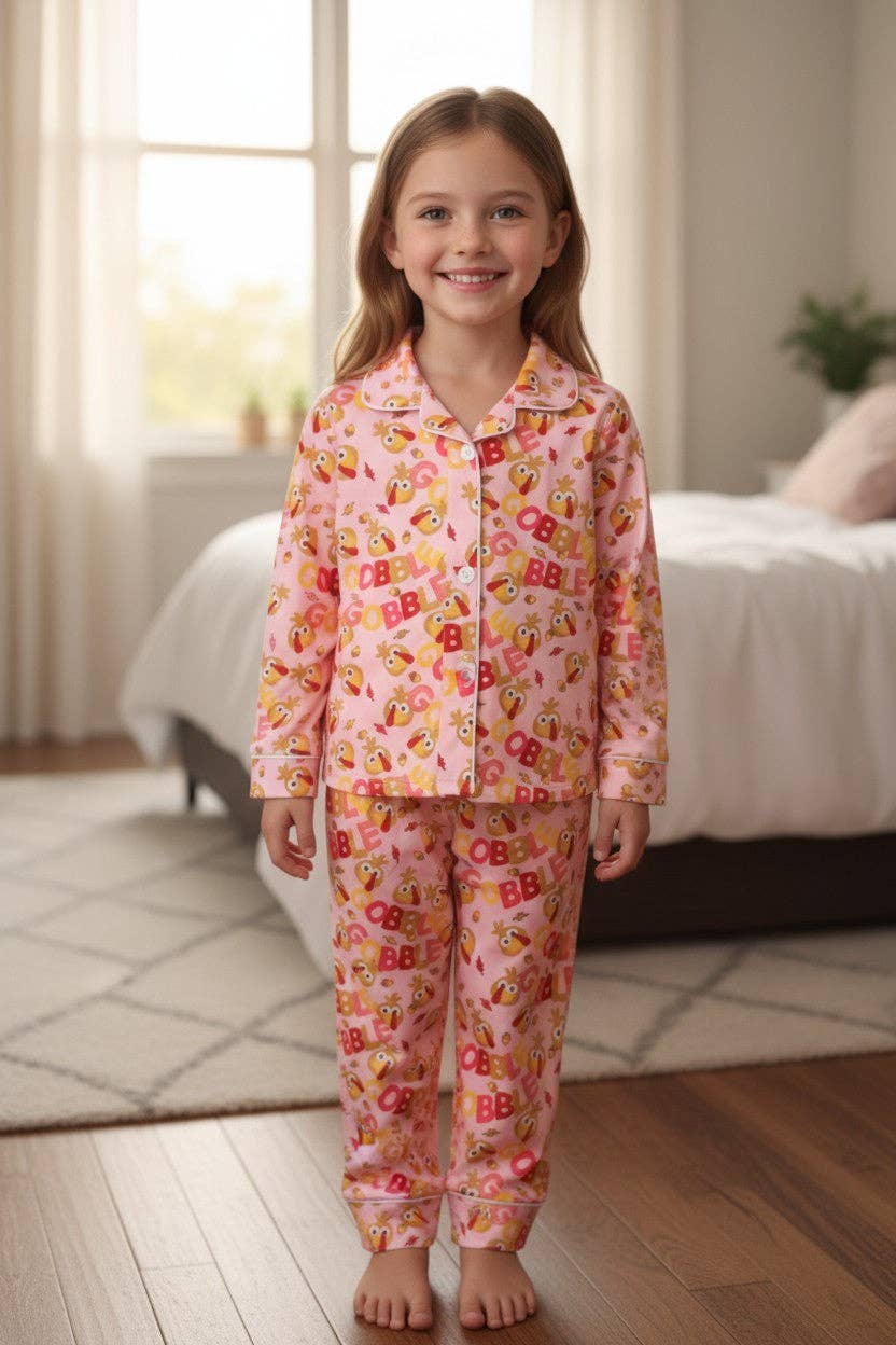 Kids Charm Online - Vente Haut et bas de pyjama – enfant - Glou Glou ! Pyjamas pour filles de Thanksgiving. GLP080702-JEAN1