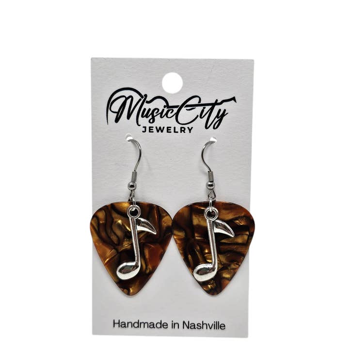 Boucles d'oreilles médiator avec breloque note de musique - Choisissez votre couleur pour la vente par Candlelit Desserts