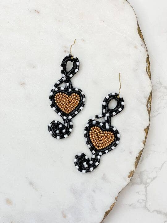 Heart Music Note Beaded Dangle Earrings for wholesale by Prep Obsessed Wholesale