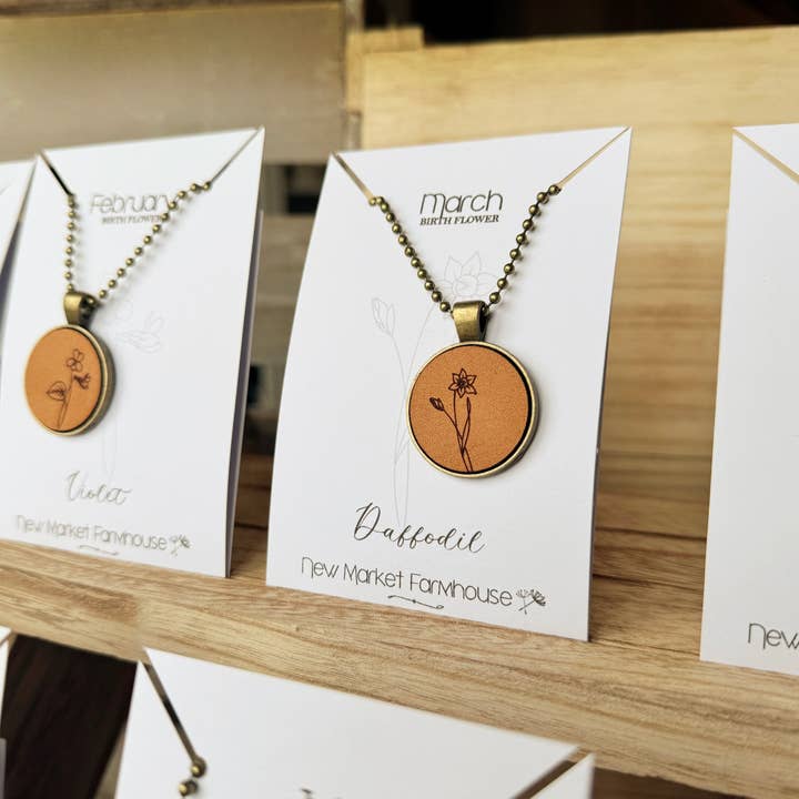 New Market Farmhouse - Wholesale Pendant/Charm Necklace - Birth Month Flower Necklaces - Leather Pendant Necklace Set