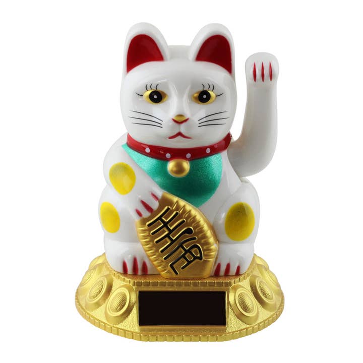 Lucky Cat Maneki-neko, diseño de gato ondulado, redondo, 10,5 cm, color blanco para venta al por mayor de Tribal Trade GmbH