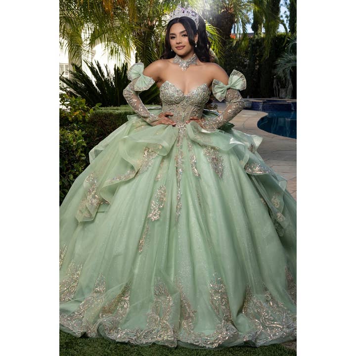 Sheer Detached Sleeve Strapless Quince Ball Gown for wholesale by Babyfox Apparel