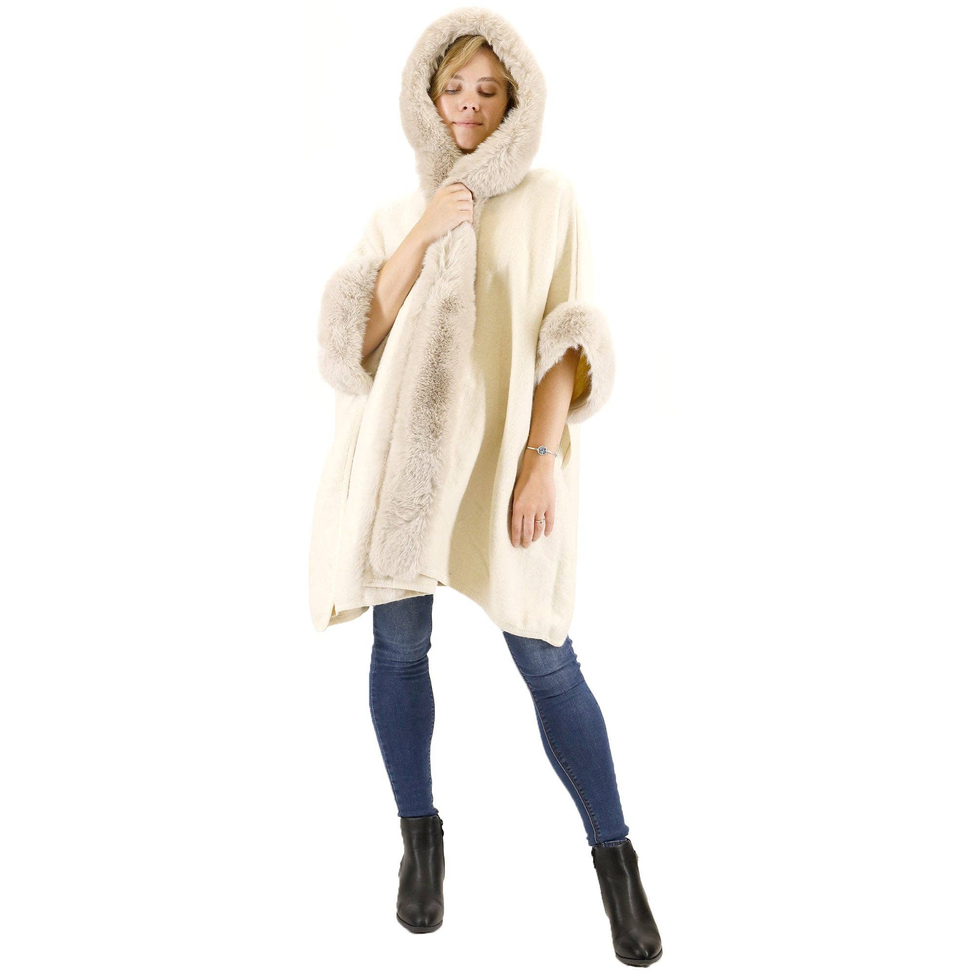 TAPA fashion - Wholesale Fur/Faux Fur Coat - Women's - Fur Hoodie Shawl P183 (3PC)33