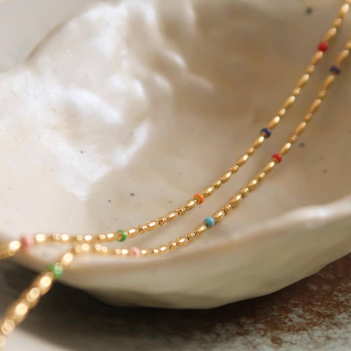 Multi Colored Tave 18K Gold Non-Tarnish Petite Beaded Necklace for wholesale on Faire