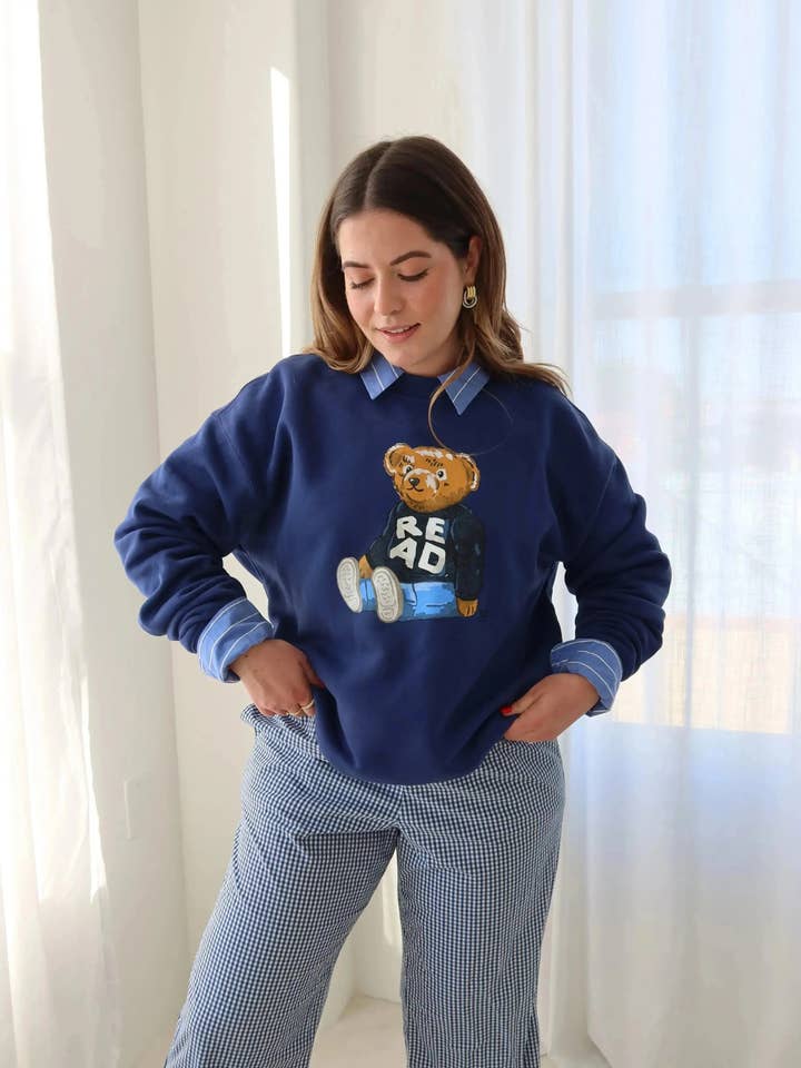 Rebel Bear READ 'Relaxed' Crewneck, Navy for wholesale by Rebel and Fleur