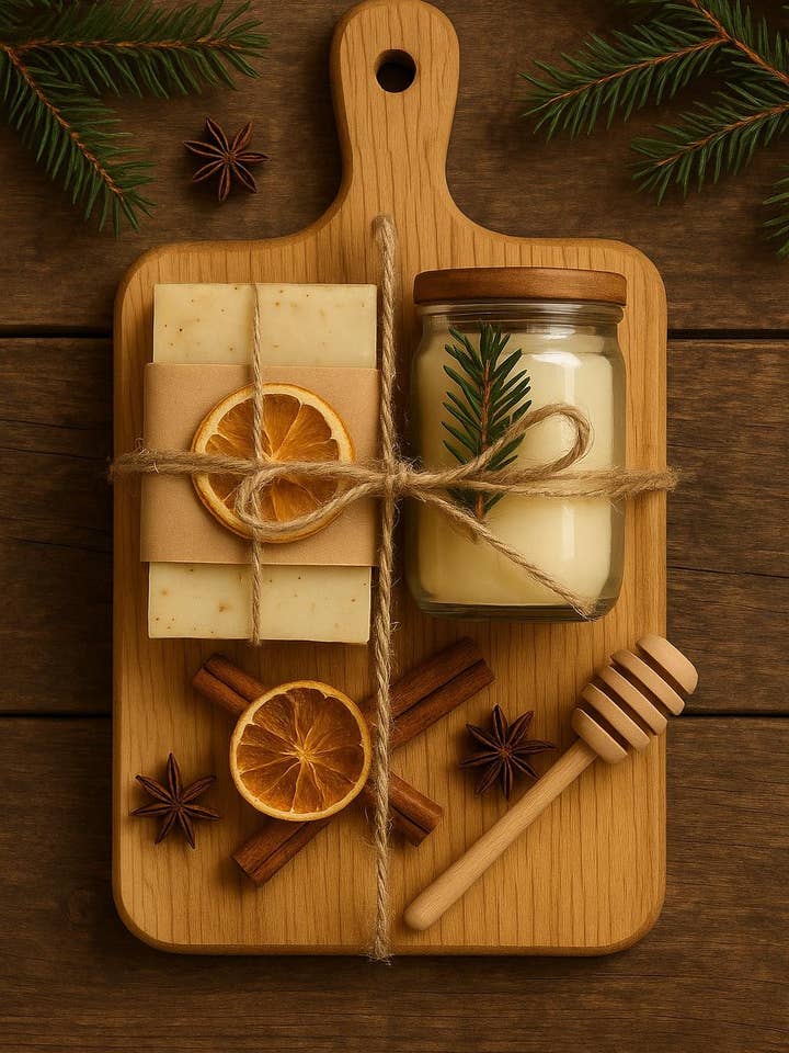 Rustieke geschenkset op houten plank – Natuur puur voor wholesale door Wunderquelle Emmental