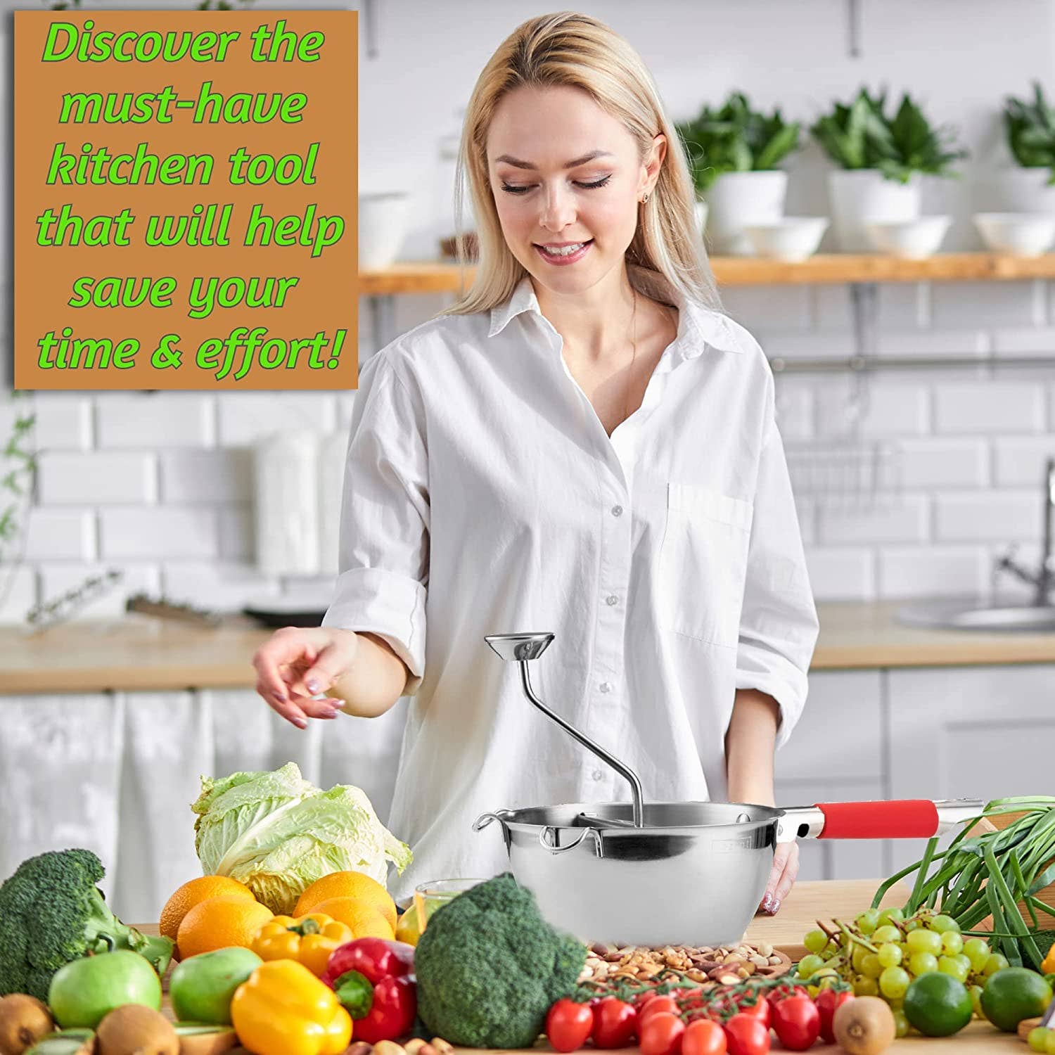 Bezrat - Wholesale Kitchen Tool/Gadget - Food Mill with 3 Food Grinder Discs & Bowl (Red)4