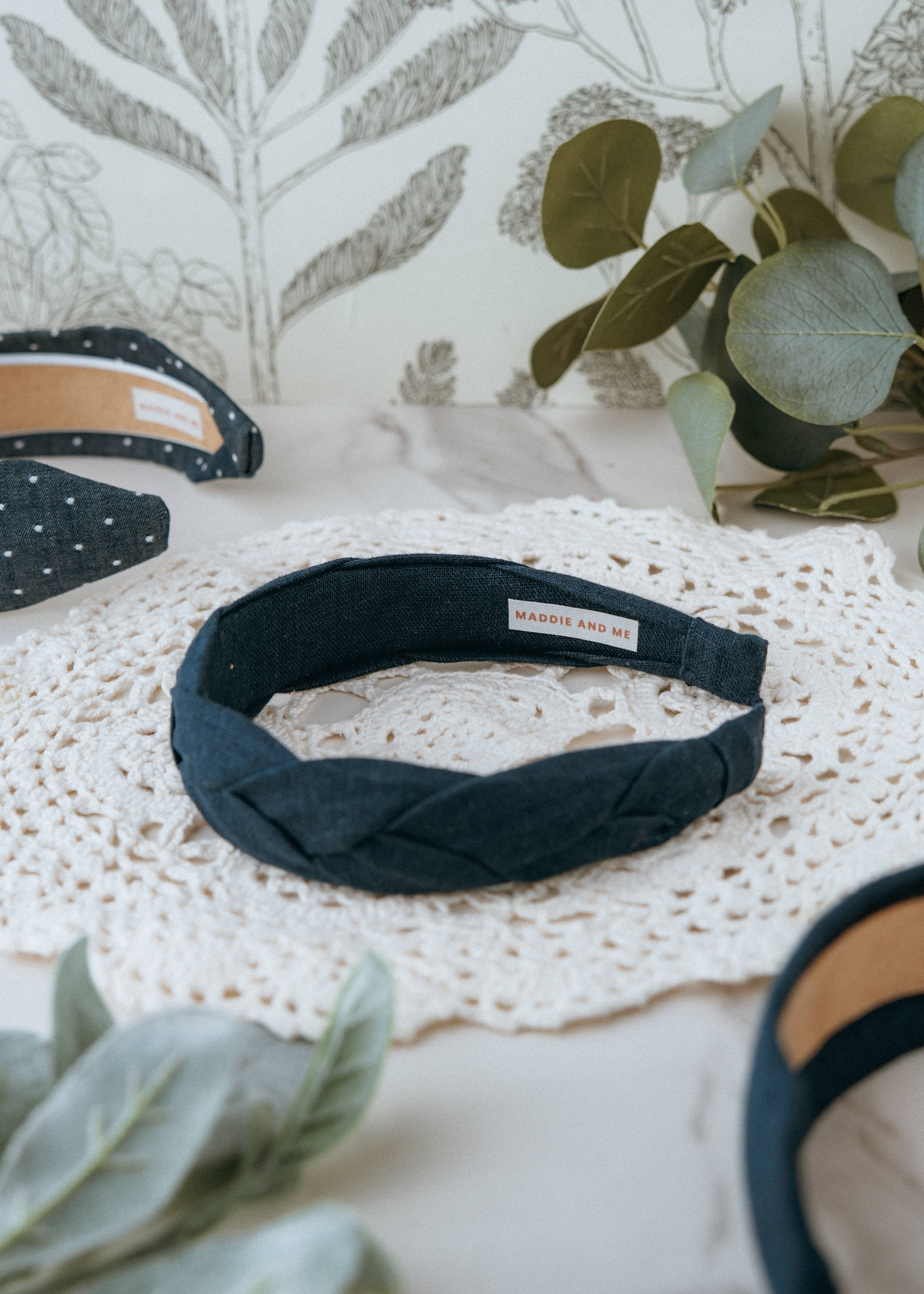 Maddie and Me Handmade - Wholesale Fashion Headband - Women's - Navy Blue Braided European Linen Headband | Neutral Headband11