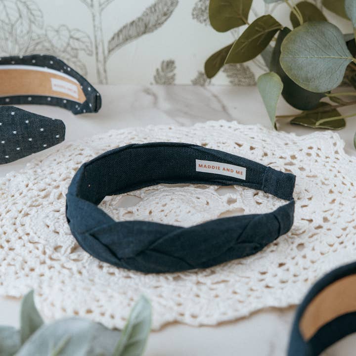 Maddie and Me Handmade - Wholesale Fashion Headband - Women's - Navy Blue Braided European Linen Headband | Neutral Headband11