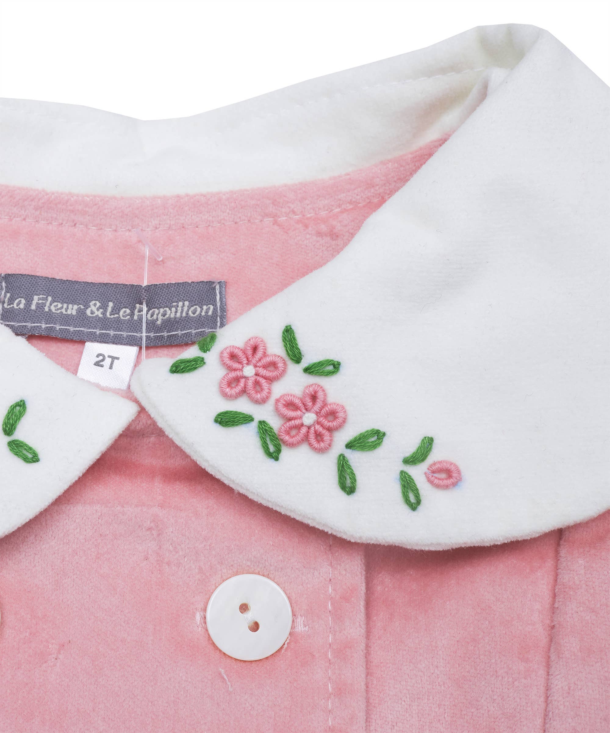 Smocked Bebe - Wholesale Coat - Kids - Pink Floral Embroidered Corduroy Coat1