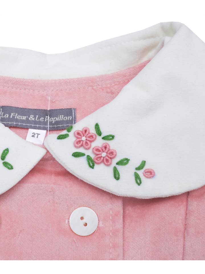 Smocked Bebe - Wholesale Coat - Kids - Pink Floral Embroidered Corduroy Coat1