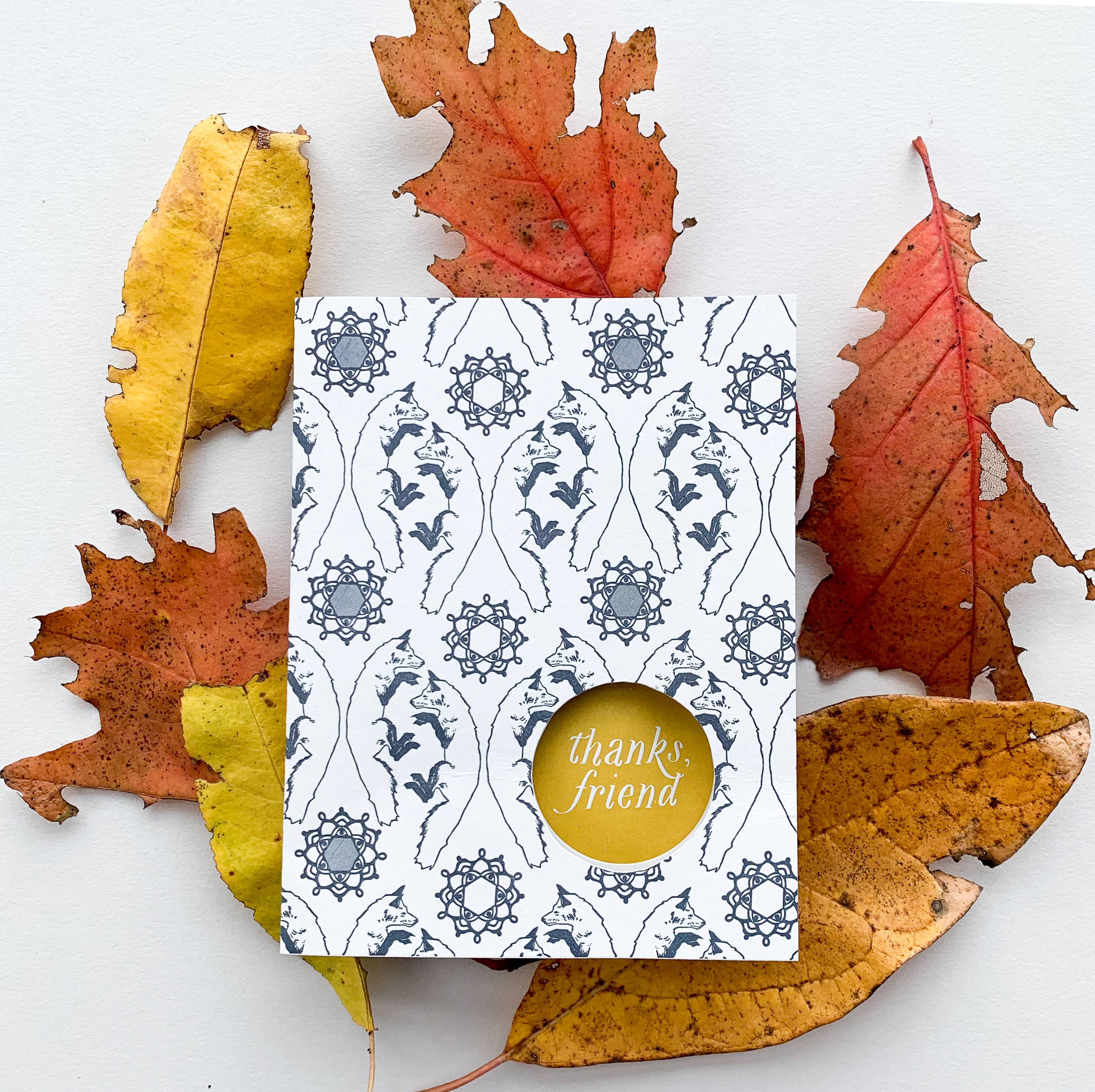 Blackbird Letterpress – wholesale Thank you card – thanks fox pattern card3