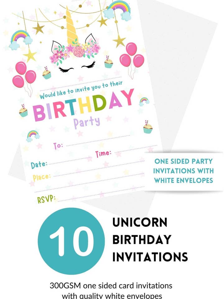 Second Ave 10 Pack Unicorn Birthday Party Invitations for wholesale by Second Ave Gift Company