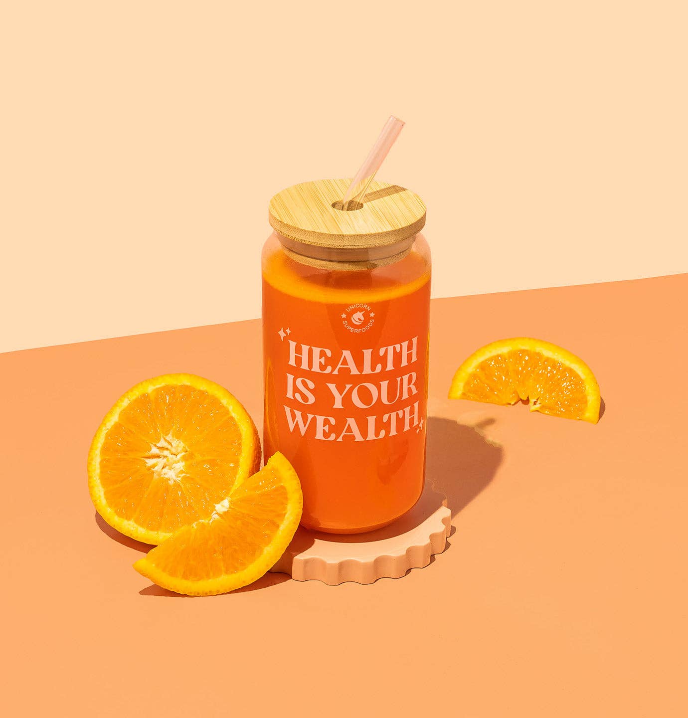 Unicorn Superfoods - Wholesale Drinking Glass/Cup - Health Is Your Wealth Glass Tumbler4