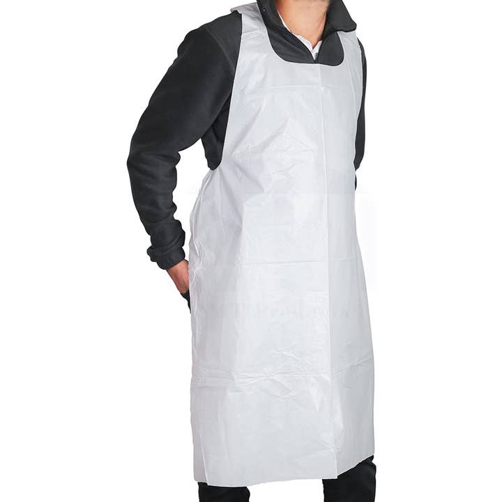 MT Products White Disposable Plastic Apron - 46" x 26" for wholesale by MT Products