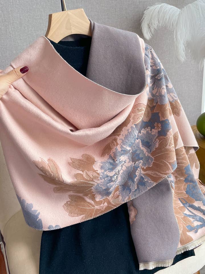 Pink / Blue Bloom Reversible Wrap for wholesale by Winding River