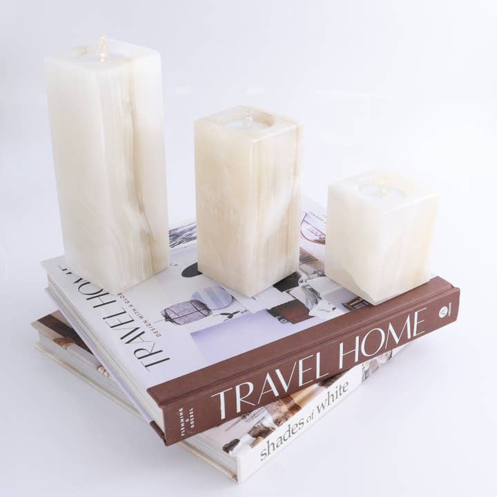One Candle Holder Mexican Onyx/Calcite White Set of 3 for wholesale by Mi Esperanza Minerals