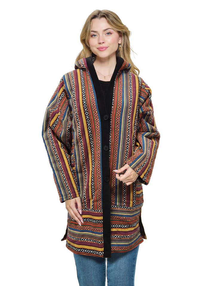 SALE Hooded Jacket Cozy Gheri Tribal Quilted Lined for wholesale by Yak & Yeti