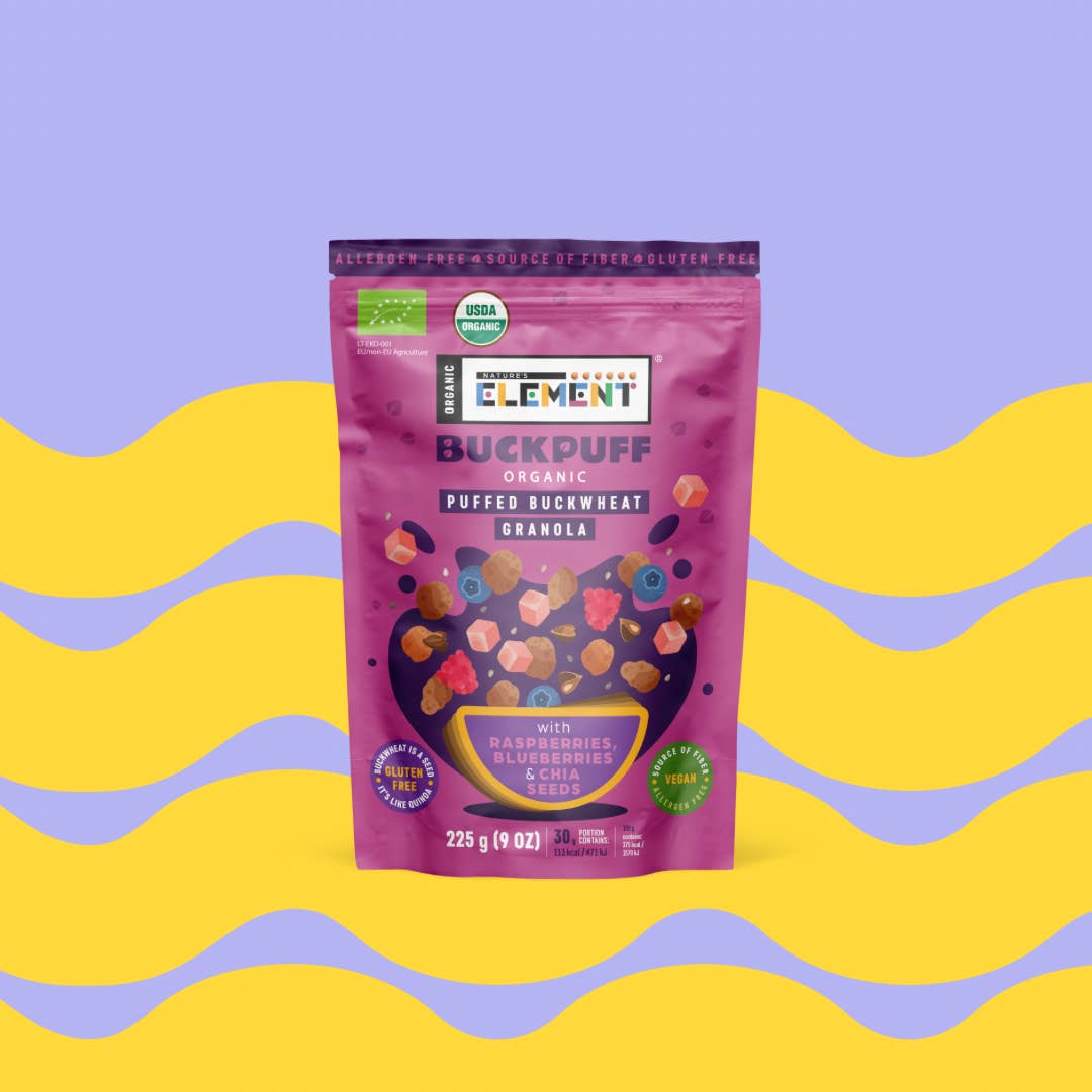Nature's Element - Wholesale Granola - Organic Buckpuff Granola with Raspberries, Blueberries and Chia Seeds