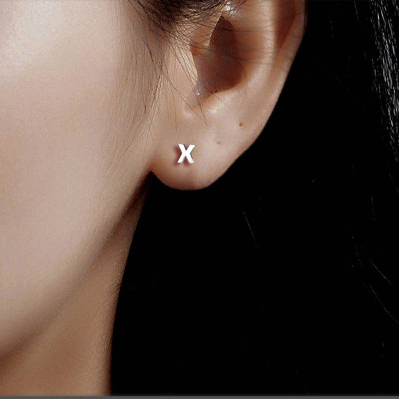 Perimade & Co. LLC - Wholesale Stud/Post Earrings - Dainty Initial Letter Stud Earrings in 925 Sterling Silver23