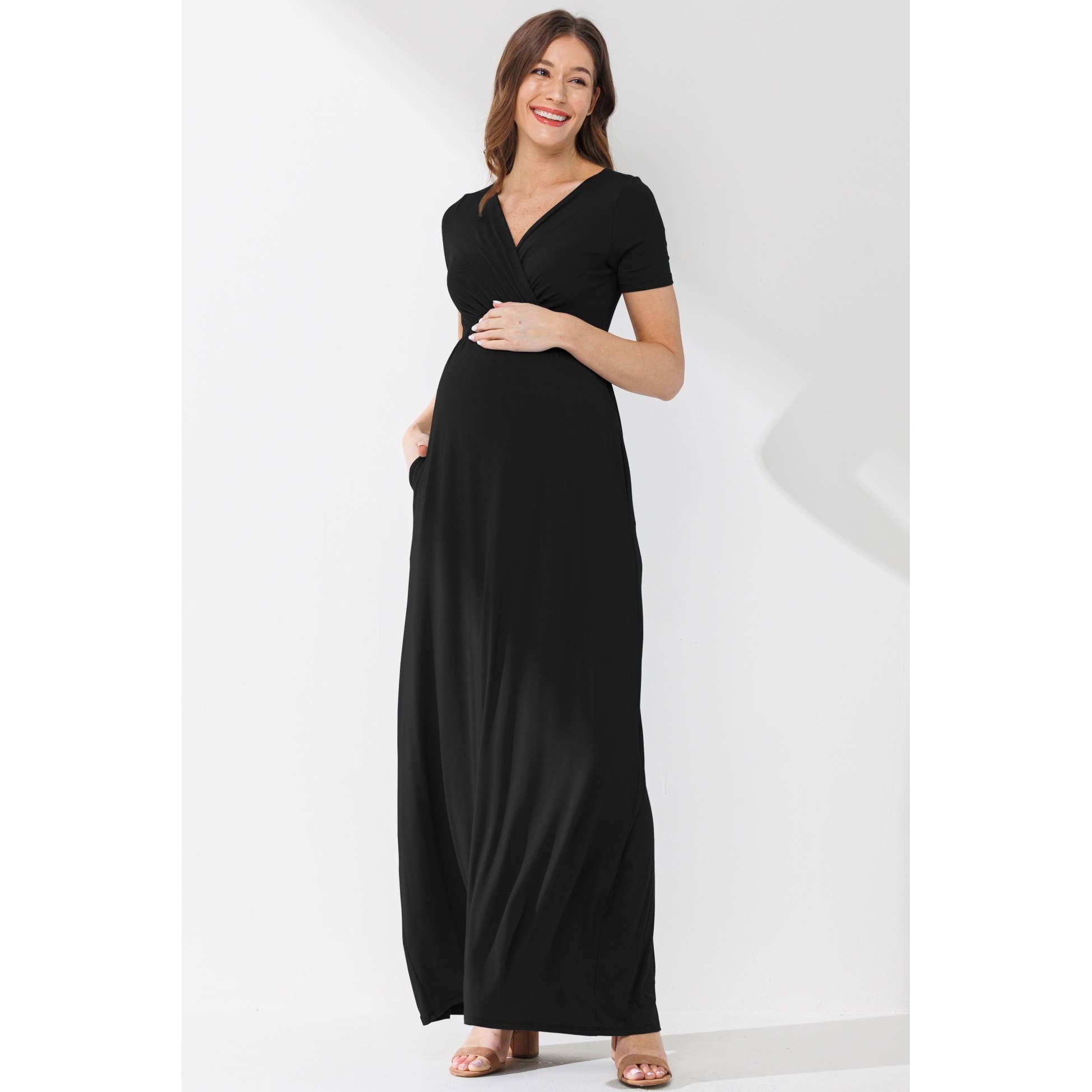 Hello Miz - Wholesale Dress - Maternity - Surplice Maternity Nursing Short Sleeve Maxi Dress7