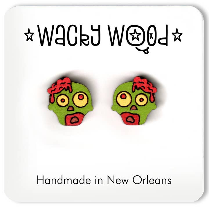 Pendientes de zombis, pendientes de Halloween, pendientes de madera para venta al por mayor de Wacky Wood