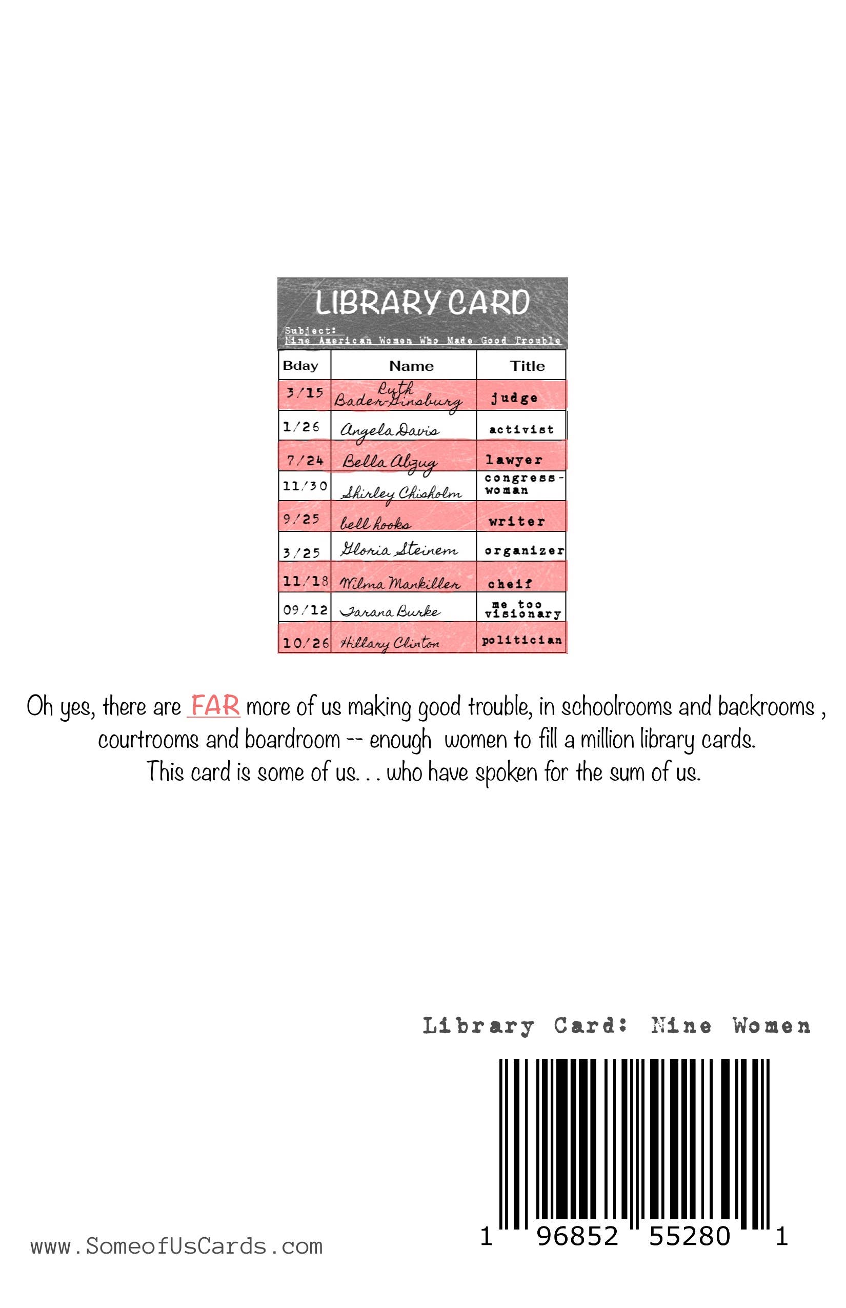 Some of Us Notecards, LLC – Großhandel Grußkarten für den Alltag – Bibliotheksausweis: Frauen, die gute Probleme machen2
