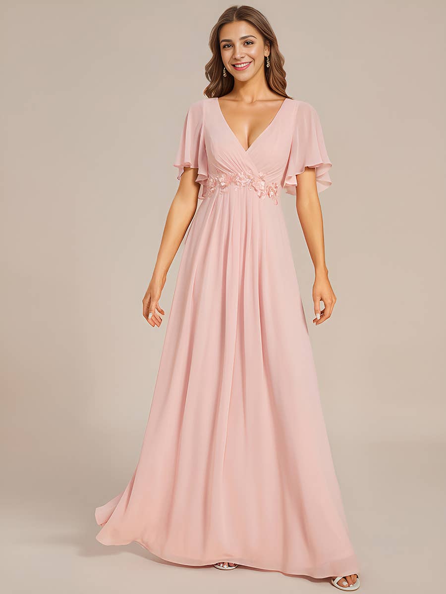 Ever-Pretty - Vente Robe de soirée – femme - Robe de demoiselle d'honneur plissée avec appliques et col en V34