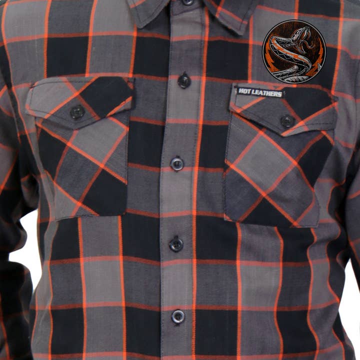 BK GY OR Hot Leathers FLM2111 Men's 'Rattler' Flannel Long Sleeve Shirt for wholesale on Faire2