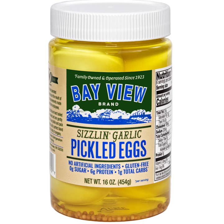 Bay View Packing - Wholesale Pickled Vegetables - Bay View Packing Sizzlin' Garlic Pickled Eggs 16 ounce jars0