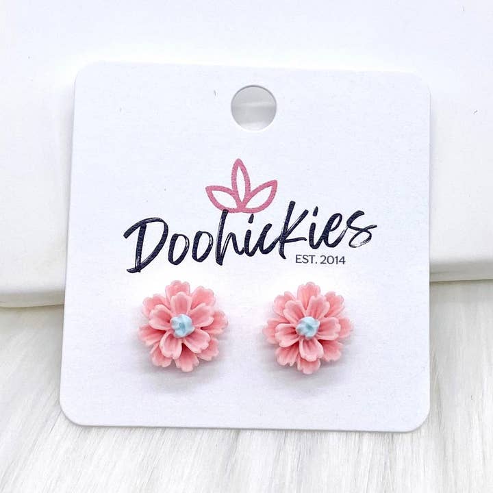Doohickies - Wholesale Stud/Post Earrings - 12mm Spring Wildflower Dayzz Studs -Earrings
