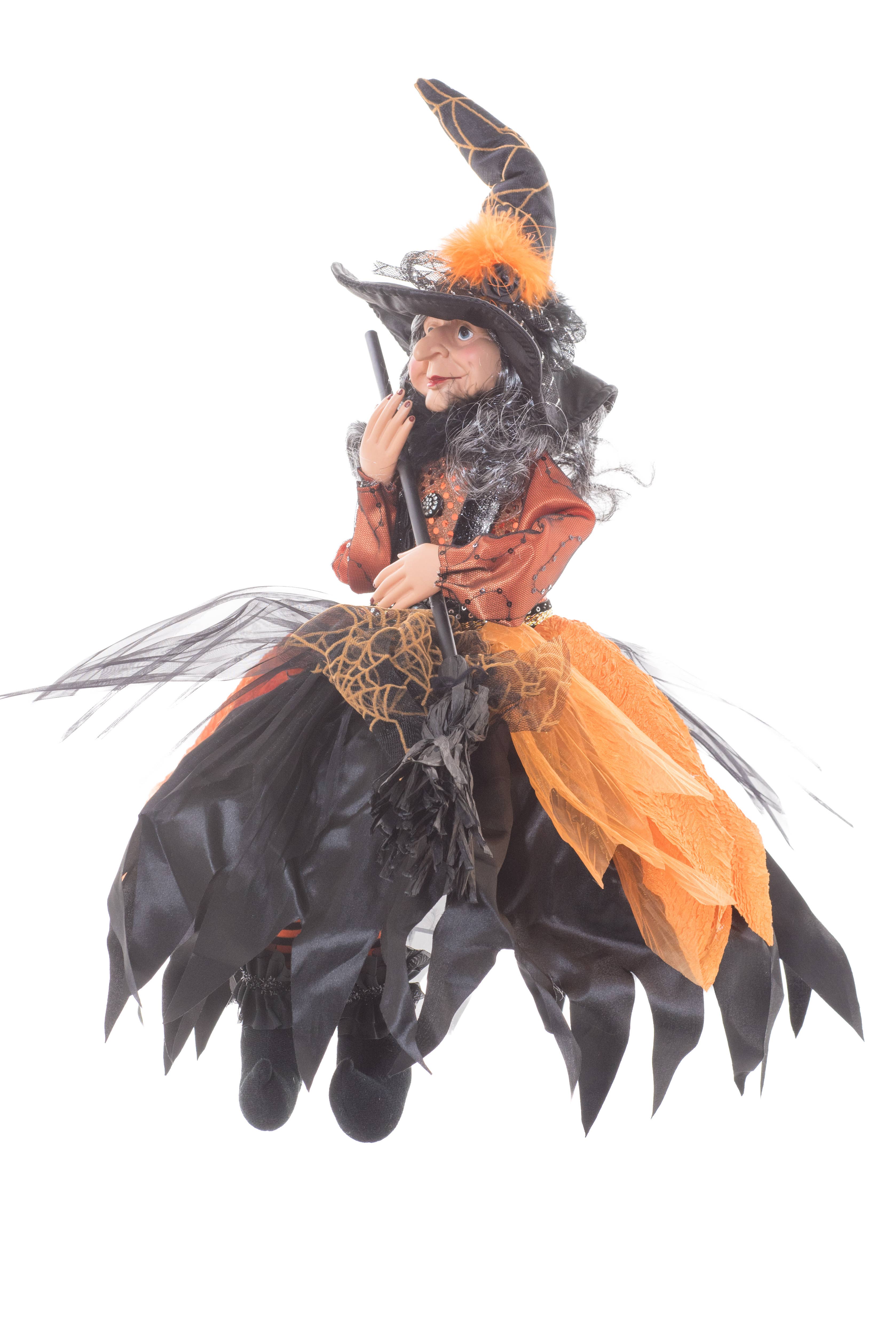 Starlight Collection - Vente Figurine décorative - Sorcière assise orange et noire avec balai1