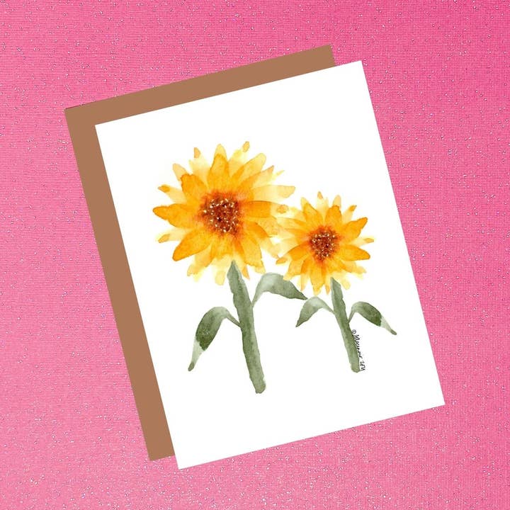 Carte de vœux vierge à imprimé aquarelle duo de tournesols pour la vente par Tiffany Ascensio Designs | Watercolor Greeting Cards