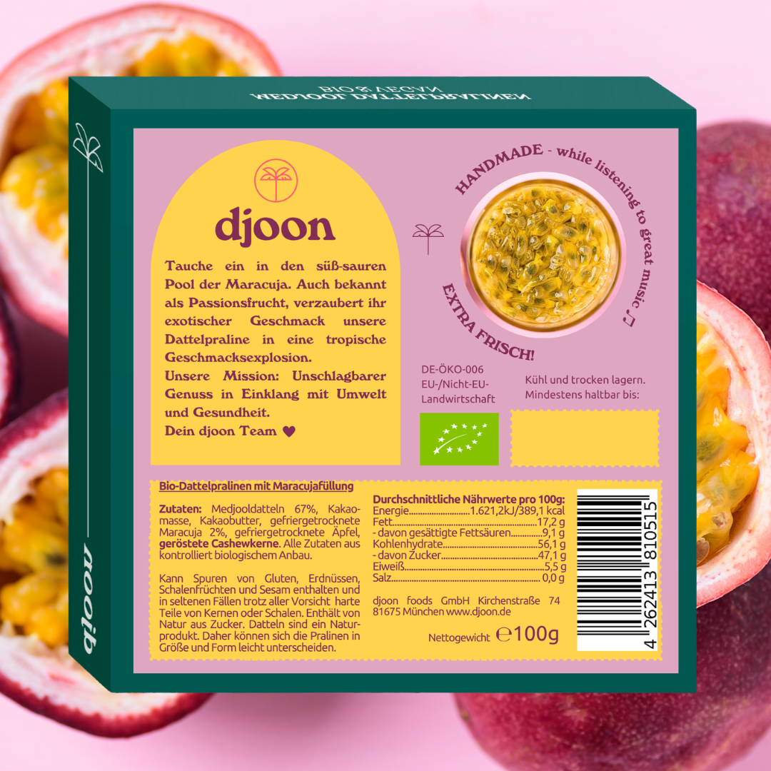 djoon - Wholesale Chocolate Covered Sweets - Date Pralines: Passion Fruit Madness (Organic)5