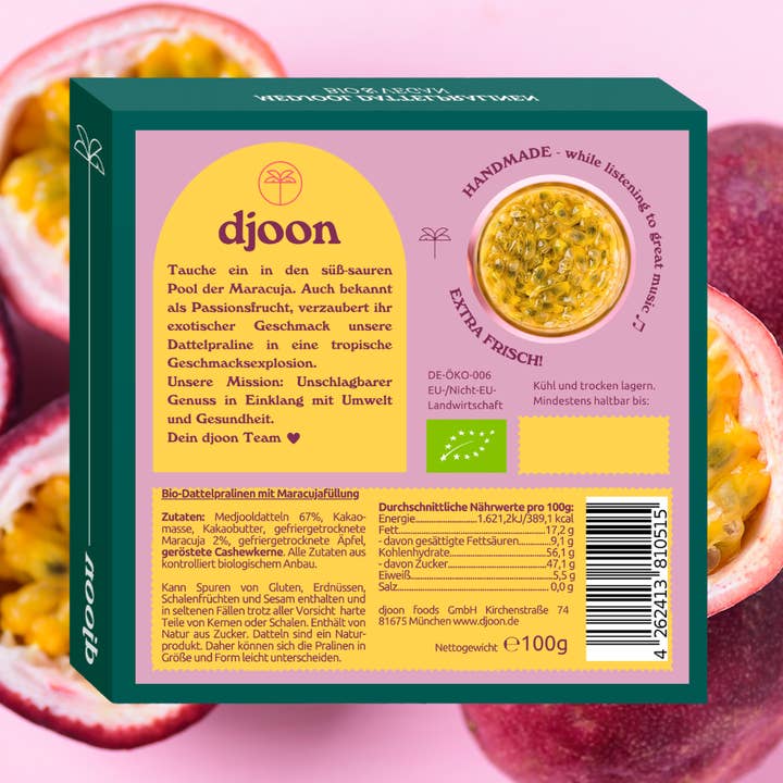 djoon - Wholesale Chocolate Covered Sweets - Date Pralines: Passion Fruit Madness (Organic)5