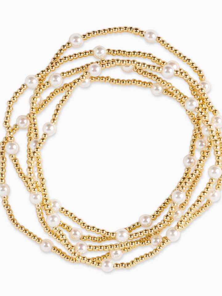 Gold Ball Beaded Pearl Accent Stretch Bracelets, Set of 5 for wholesale by Sessori