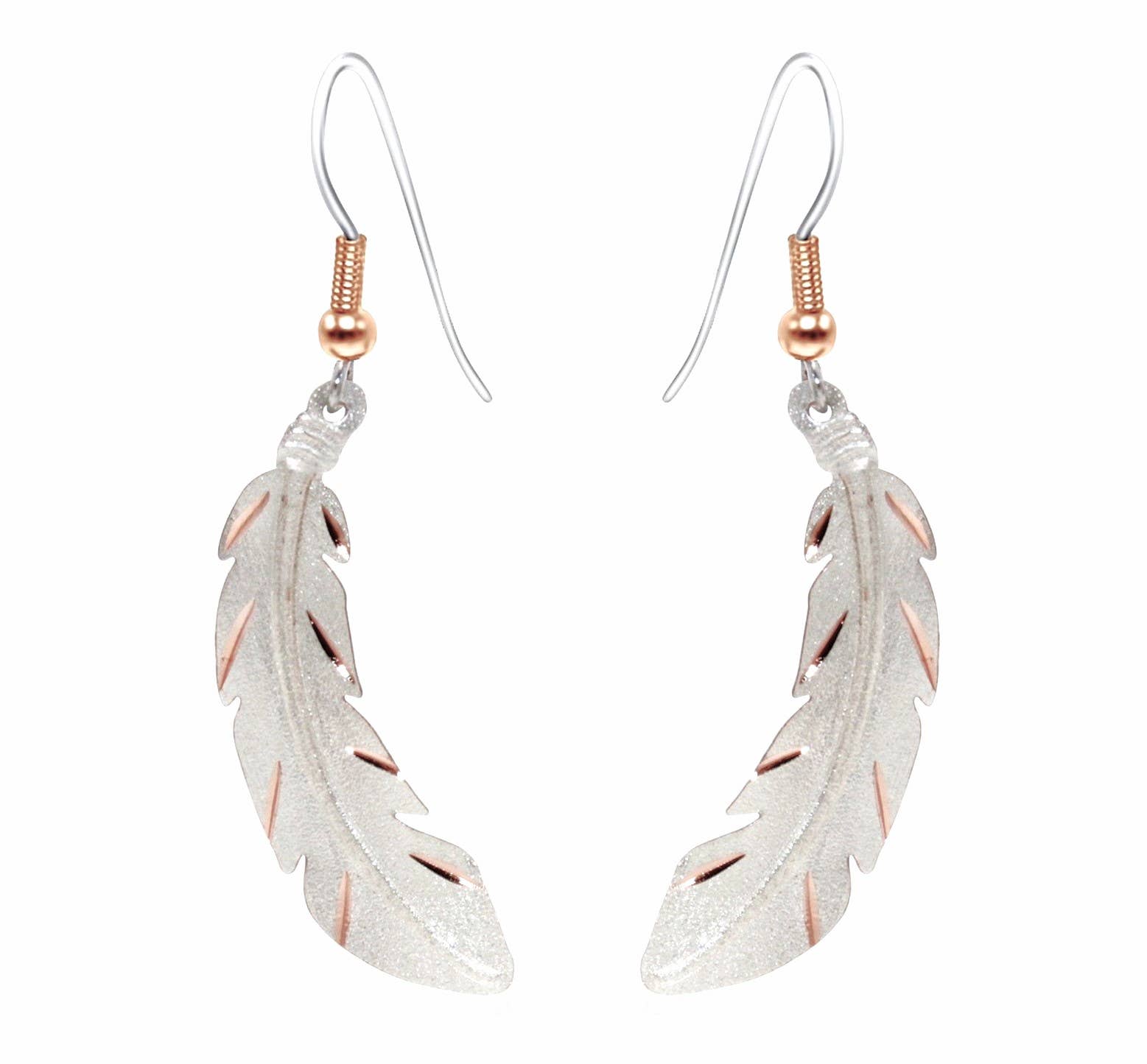 COPPER ARTS INC. - Wholesale Dangle Earrings - CA SF 091 Textured Copper silver plated  Feather Earrings0