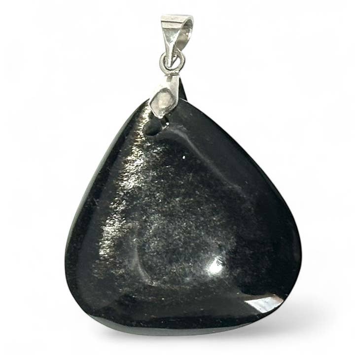 Silver Sheen Obsidian Pendant Mexico AAA Drop Stainless Steel for wholesale by La Boîte à Cailloux